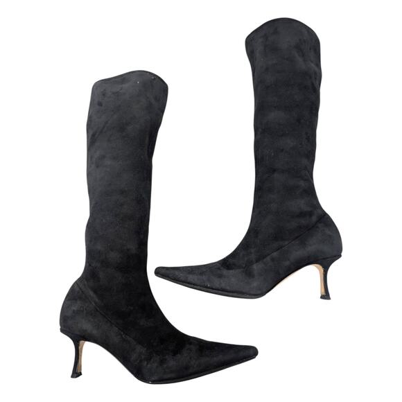 Jimmy Choo Black Suede Knee High Boots Pointed Toe Heels Size 37.5 - Picture 5 of 9